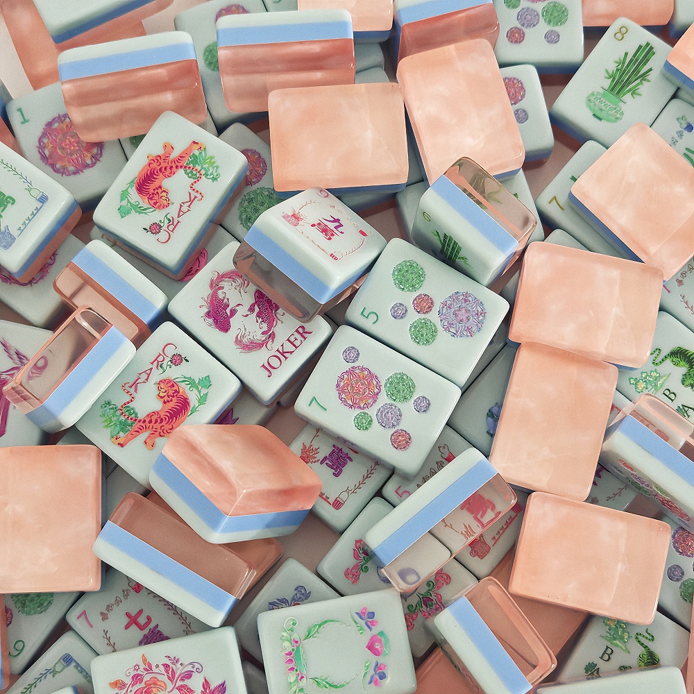 Board Game Mahjong - Mahjong Akrilik Mutiara Pink Berukir 160